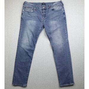 True Religion Rocco Relaxed Skinny Jeans Men's 38x31.5 Flap Pocket Red Stitch